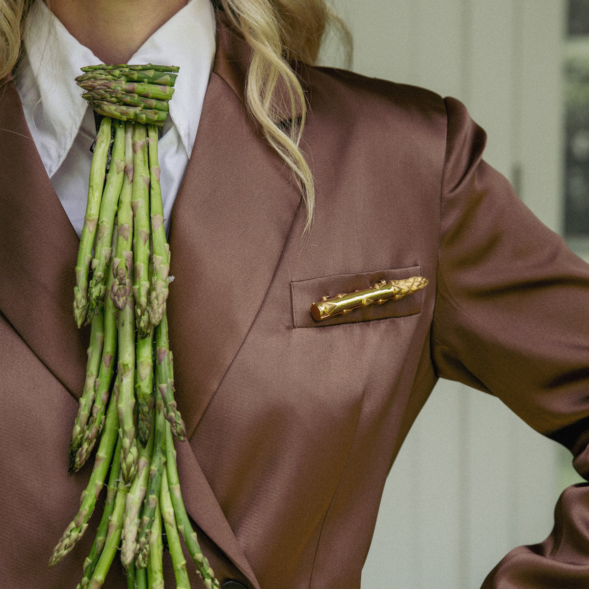 Gold Secret Stash Asparagus Brooch