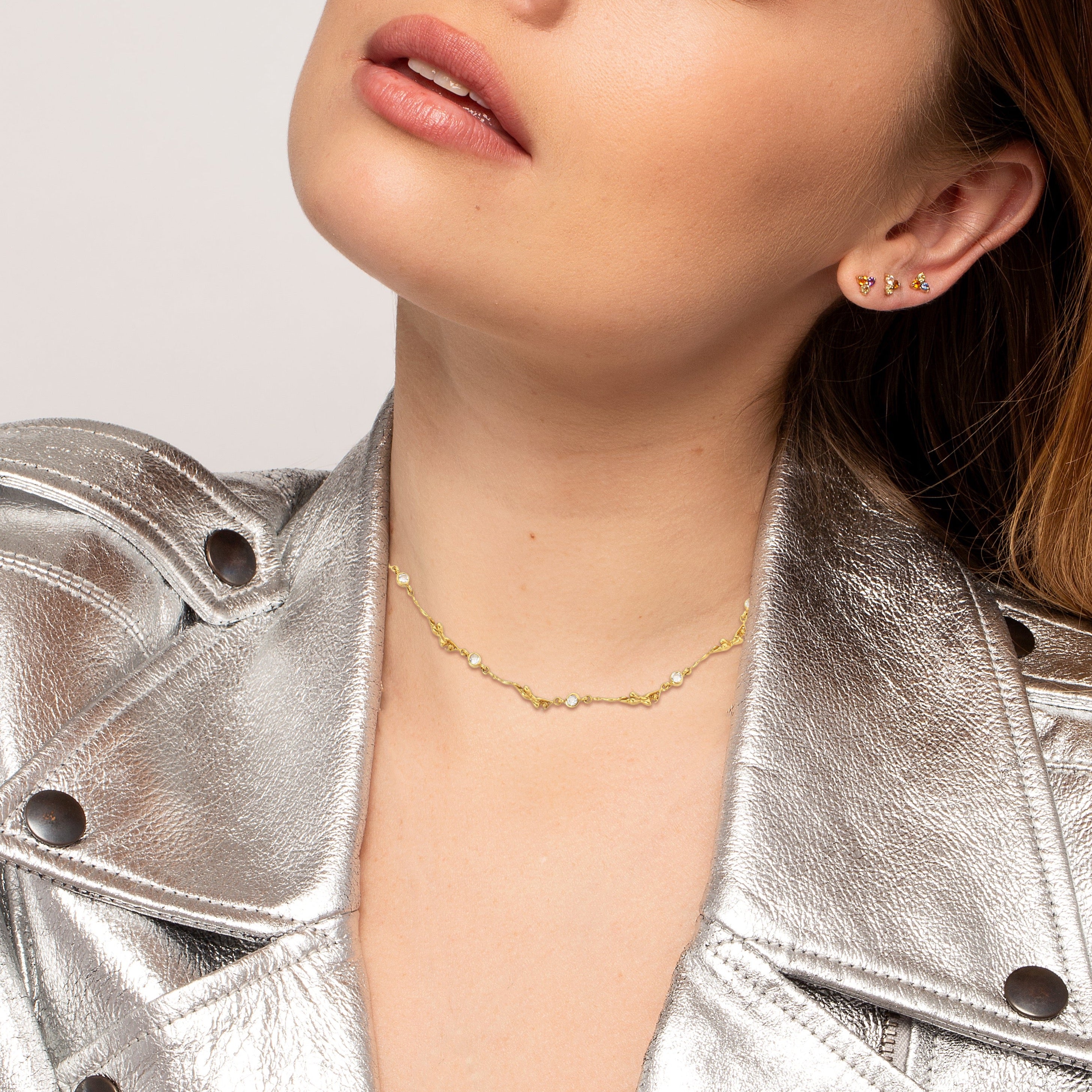 Gold Leah Necklace with Diamonds
