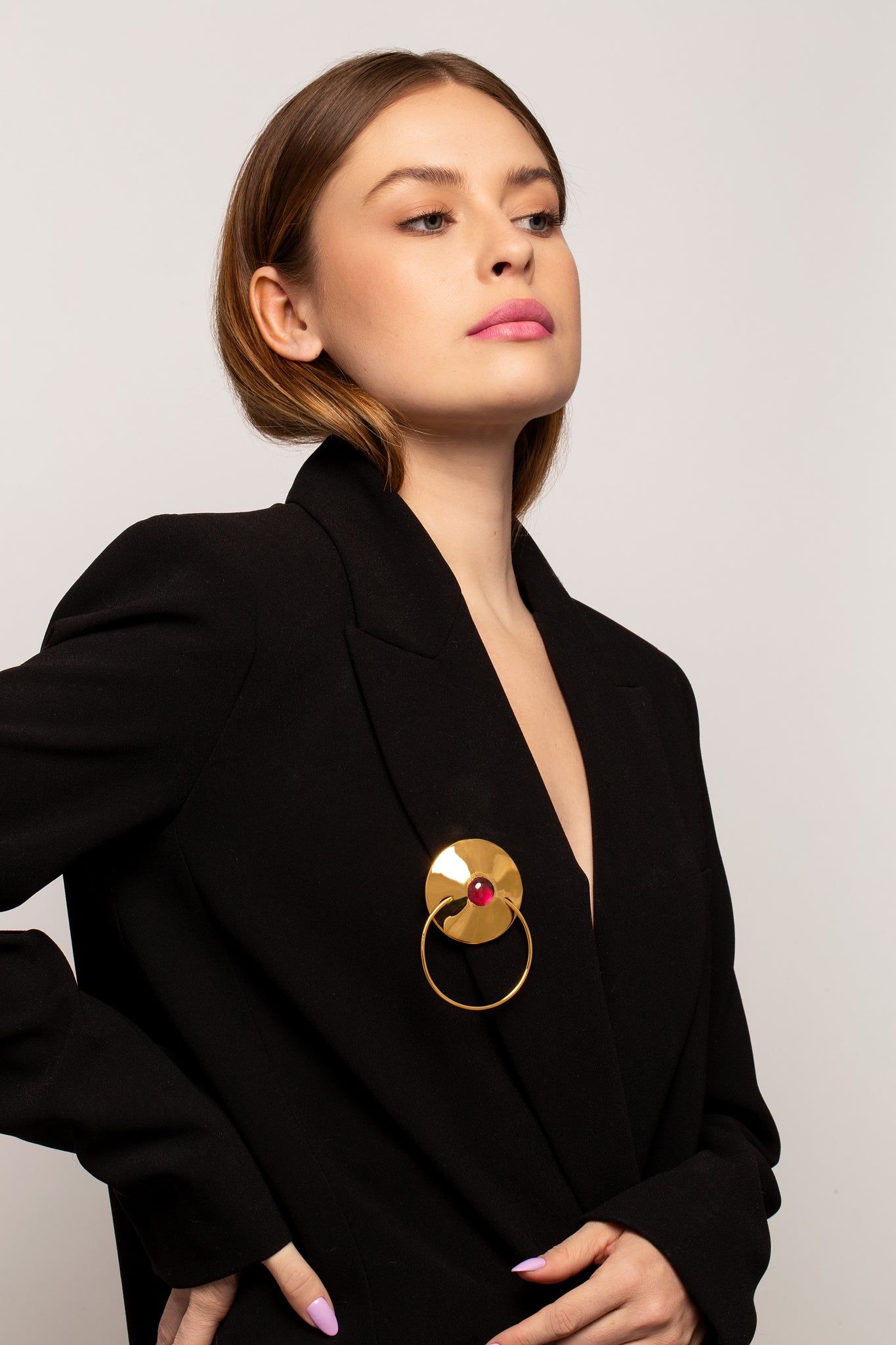 Nip Slip Brooch with Pink Gems